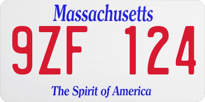 MA license plate 9ZF124