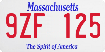 MA license plate 9ZF125
