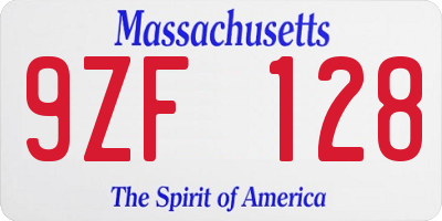 MA license plate 9ZF128