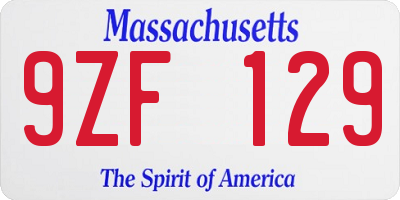 MA license plate 9ZF129