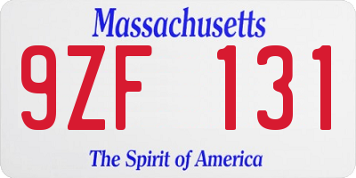 MA license plate 9ZF131