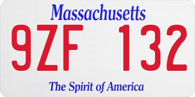 MA license plate 9ZF132