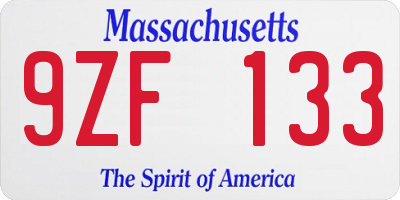 MA license plate 9ZF133