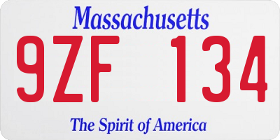 MA license plate 9ZF134