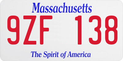 MA license plate 9ZF138