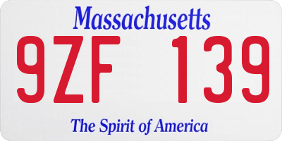 MA license plate 9ZF139