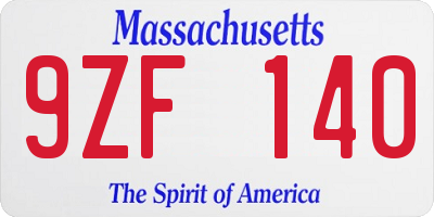 MA license plate 9ZF140