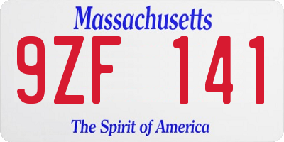 MA license plate 9ZF141