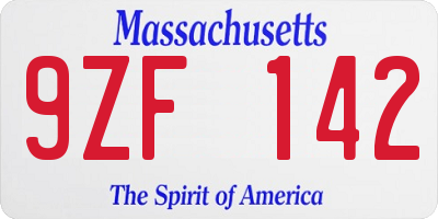 MA license plate 9ZF142