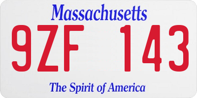 MA license plate 9ZF143