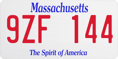 MA license plate 9ZF144