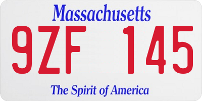 MA license plate 9ZF145