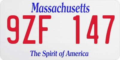 MA license plate 9ZF147