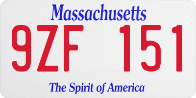 MA license plate 9ZF151