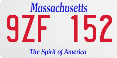 MA license plate 9ZF152
