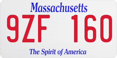 MA license plate 9ZF160