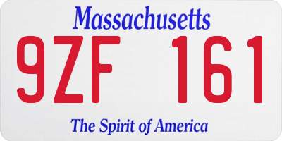 MA license plate 9ZF161