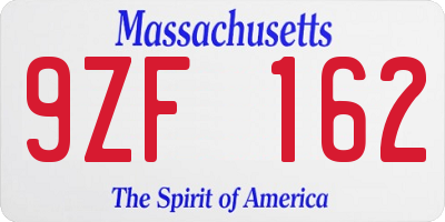 MA license plate 9ZF162