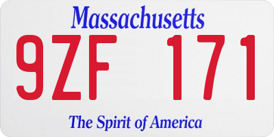 MA license plate 9ZF171