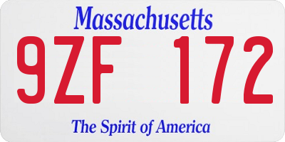 MA license plate 9ZF172