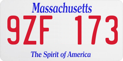 MA license plate 9ZF173