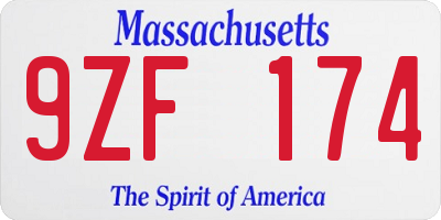 MA license plate 9ZF174