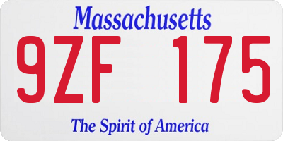 MA license plate 9ZF175