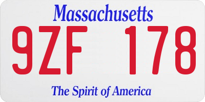 MA license plate 9ZF178
