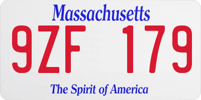 MA license plate 9ZF179