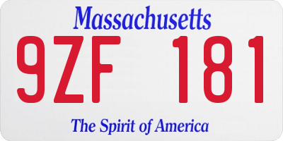 MA license plate 9ZF181