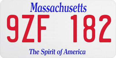 MA license plate 9ZF182