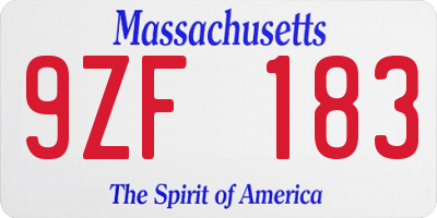 MA license plate 9ZF183