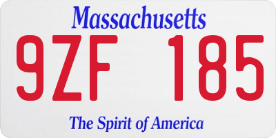 MA license plate 9ZF185