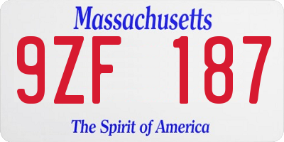 MA license plate 9ZF187