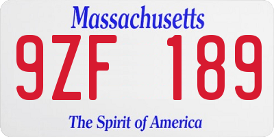 MA license plate 9ZF189