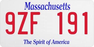 MA license plate 9ZF191