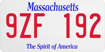 MA license plate 9ZF192