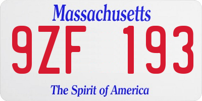 MA license plate 9ZF193