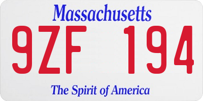 MA license plate 9ZF194