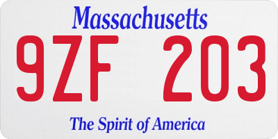 MA license plate 9ZF203