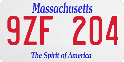 MA license plate 9ZF204