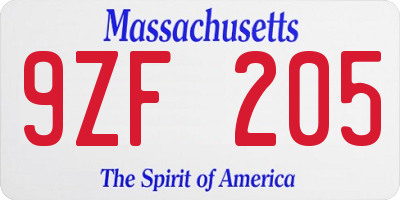 MA license plate 9ZF205