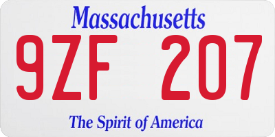 MA license plate 9ZF207