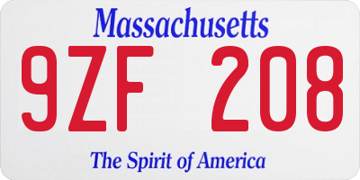 MA license plate 9ZF208