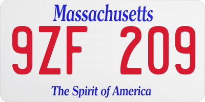 MA license plate 9ZF209