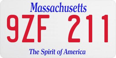 MA license plate 9ZF211