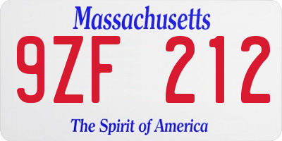 MA license plate 9ZF212