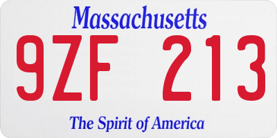 MA license plate 9ZF213