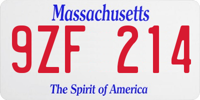 MA license plate 9ZF214