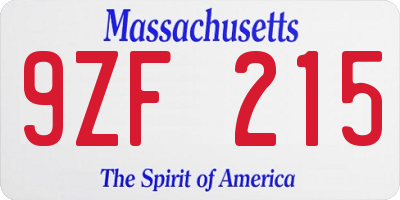 MA license plate 9ZF215